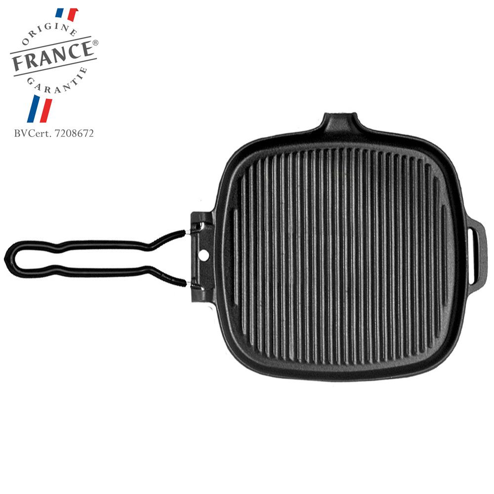 Chasseur 9-inch Square French Cast Iron Grill With Folding Handle (CI_ –  frenchhome